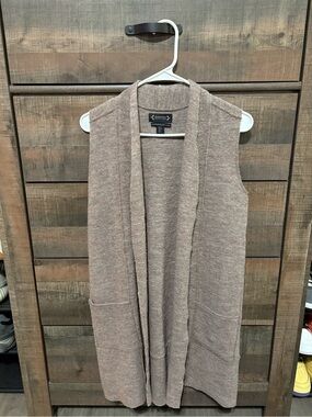 Nanette Lepore Taupe Open-Front Sleeveless Wool Vest